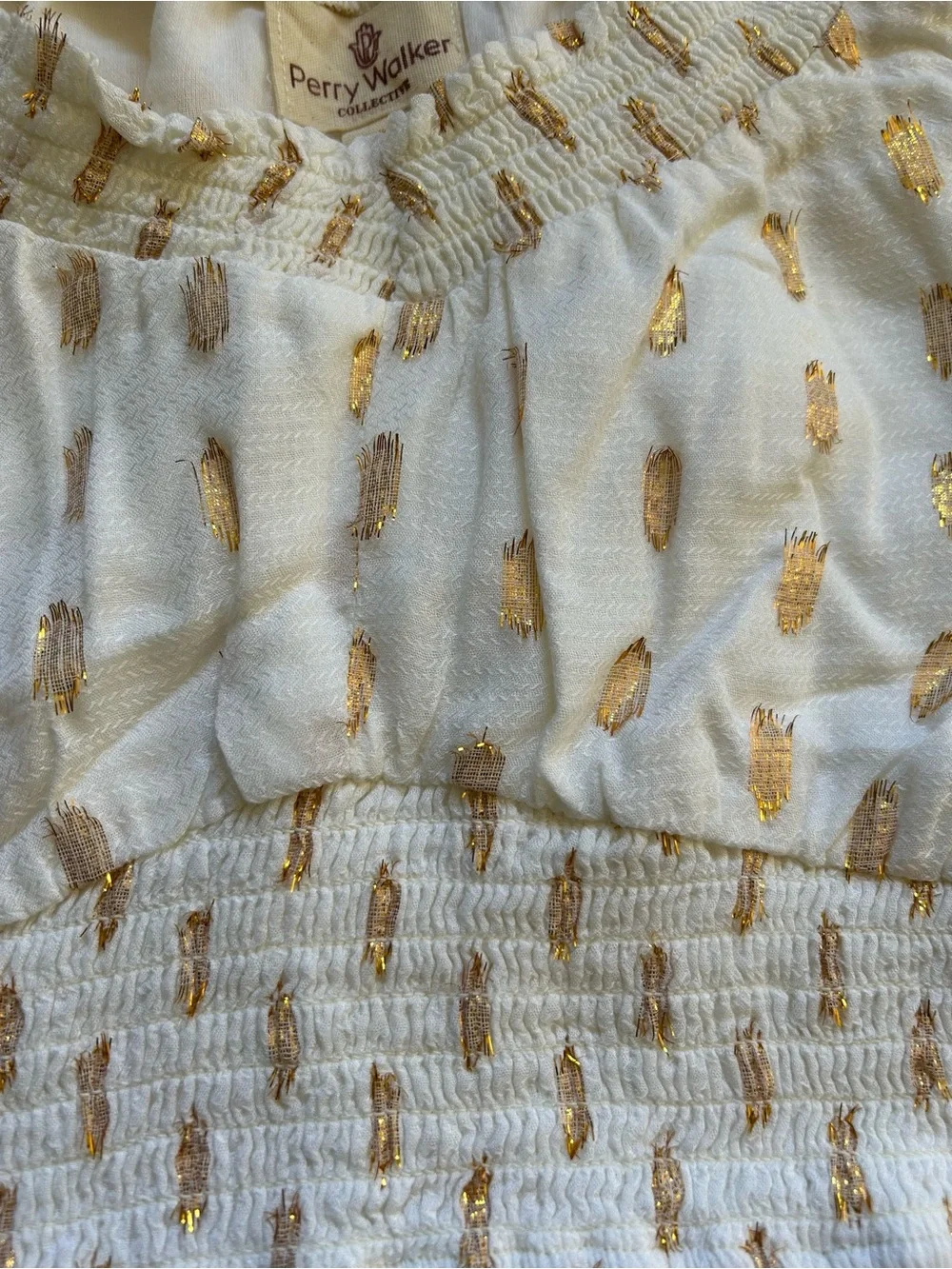 Poppy & Peonies White Crop Top with Gold Dot Trim - Picture 4 of 7